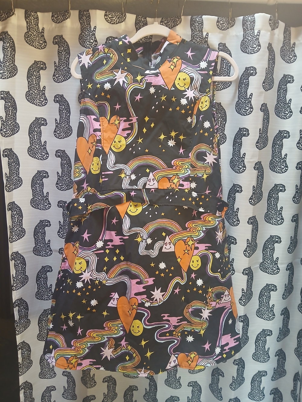 Nooworks Black Sleeveless Dress with Rainbow & Heart Print